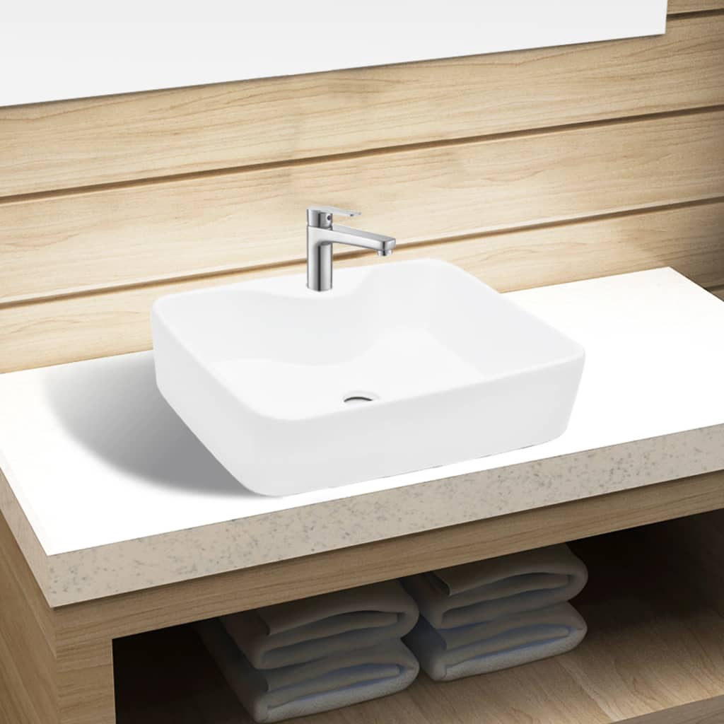 Lavandino Bagno in Ceramica Bianca Quadrato con Foro per Rubinetto  cod mxl 52814