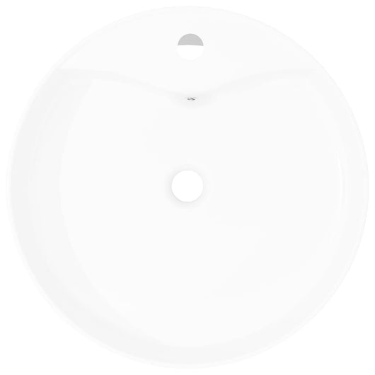 Lavabo bagno diametro 46,5 cm con foro troppopieno/rubinetto tondo in ceramica bianco 02_0002513