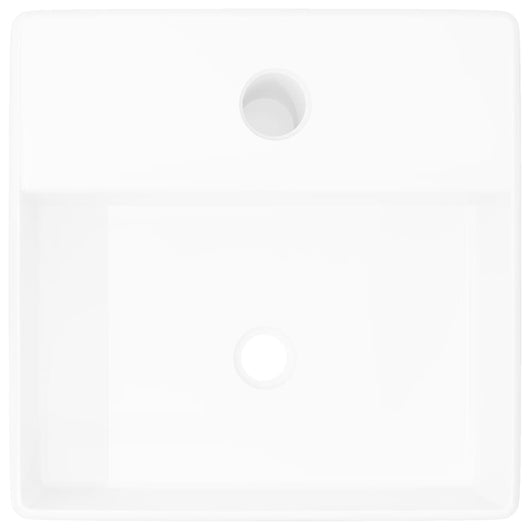 Lavandino-Lavello Bagno in Ceramica Bianca Quadrato con Foro Rubinetto