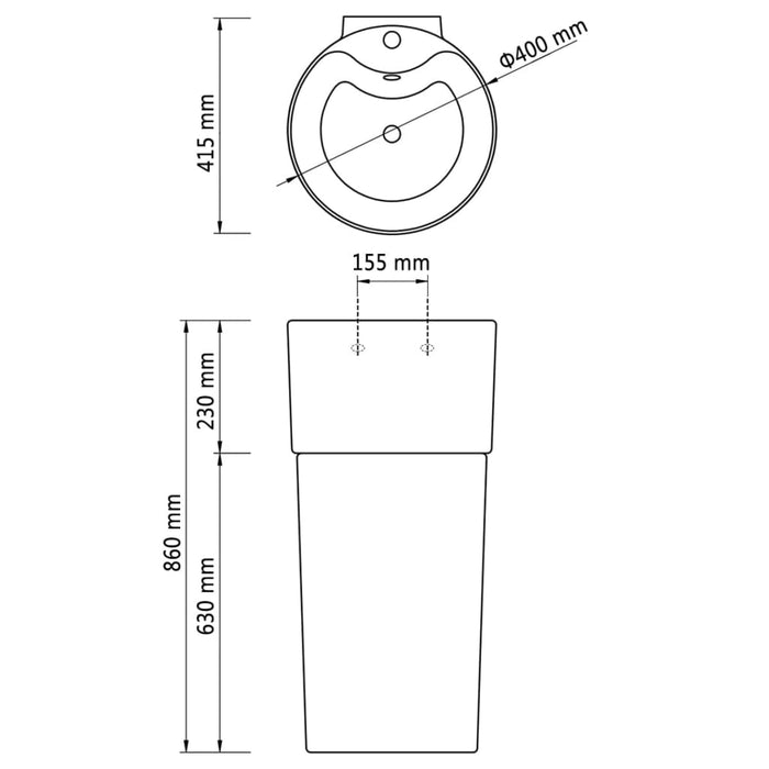 Lavandino in Ceramica Bianca Rotondo Foro Rubinetto/ Trabocco 141942