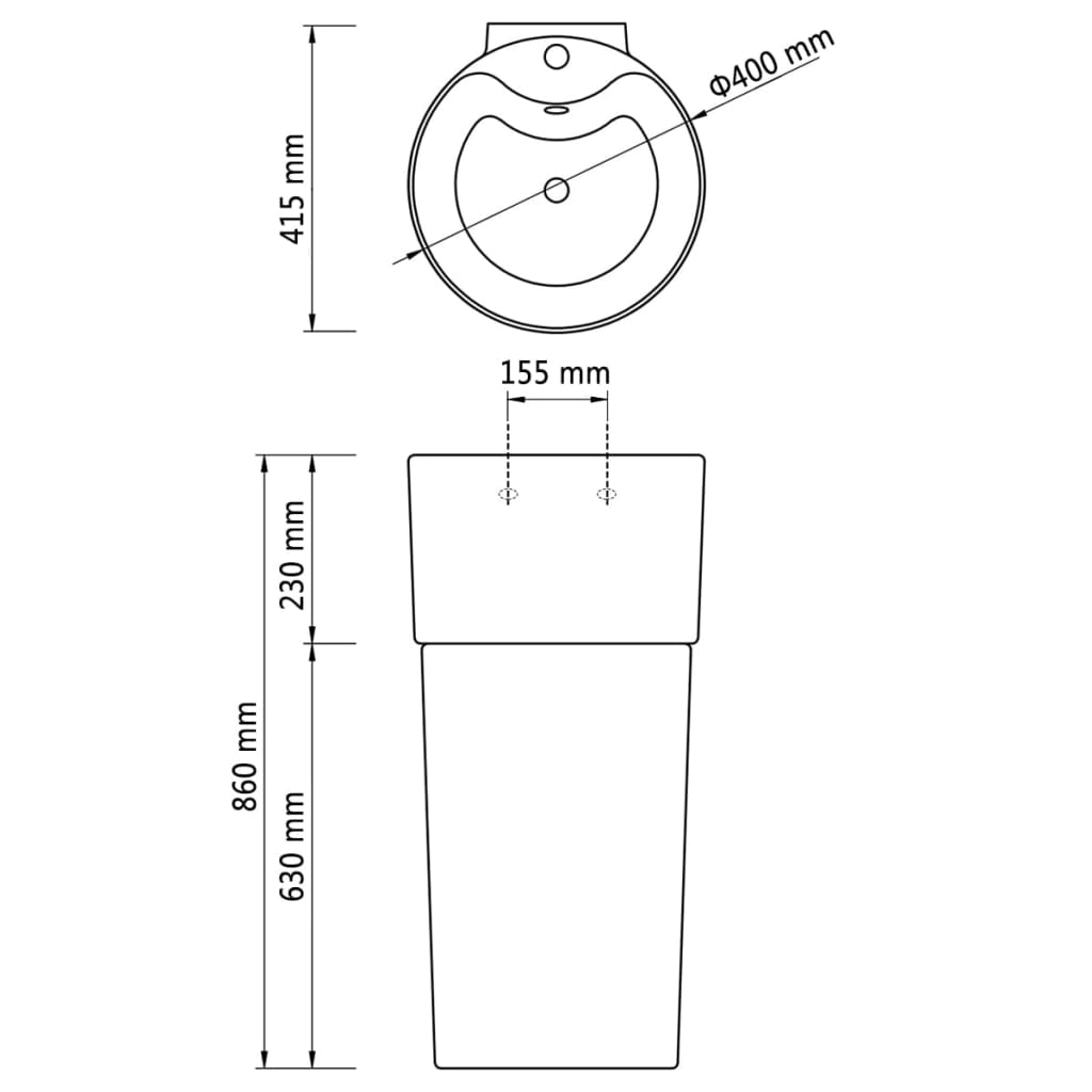 Lavandino Bagno in Ceramica Nera Rotondo con Foro per Rubinetto/ Trabocco cod mxl 51495