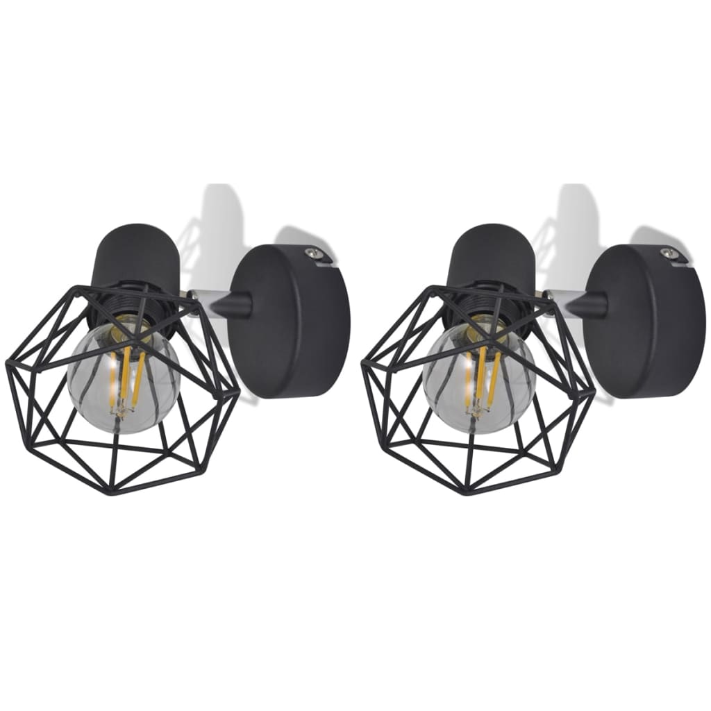 Set 2 Applique con Rete in Stile Industriale Nero Lampadina LED 242265