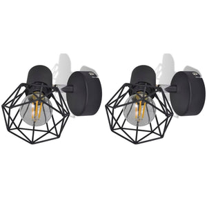 Set 2 Applique con Rete in Stile Industriale Nero Lampadina LED 242265