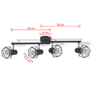 Faretto stile industriale nero con 4 lampadine ad incandescenza a LED 242267