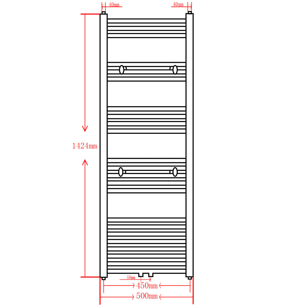 vidaXL Radiatore Centrale Portasciugamano Dritto Nero 500 x 1424 mm