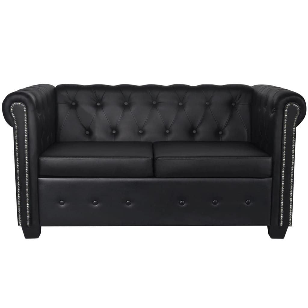 Divano Chesterfield 2 posti 145,5 x 76 x 70 cm pelle sintetica nera 02_0019571