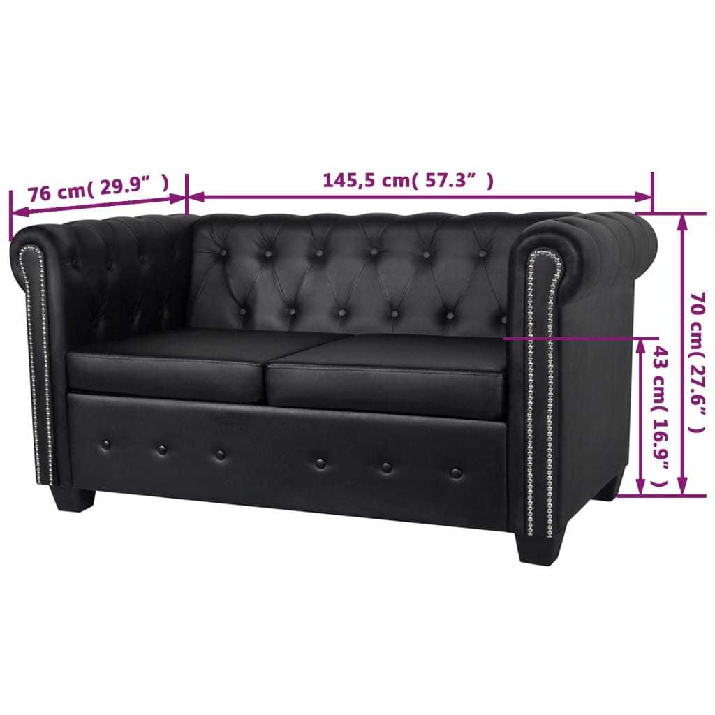 Divano Chesterfield 2 posti 145,5 x 76 x 70 cm pelle sintetica nera 02_0019571