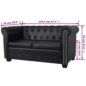 Divano Chesterfield 2 posti 145,5 x 76 x 70 cm pelle sintetica nera 02_0019571