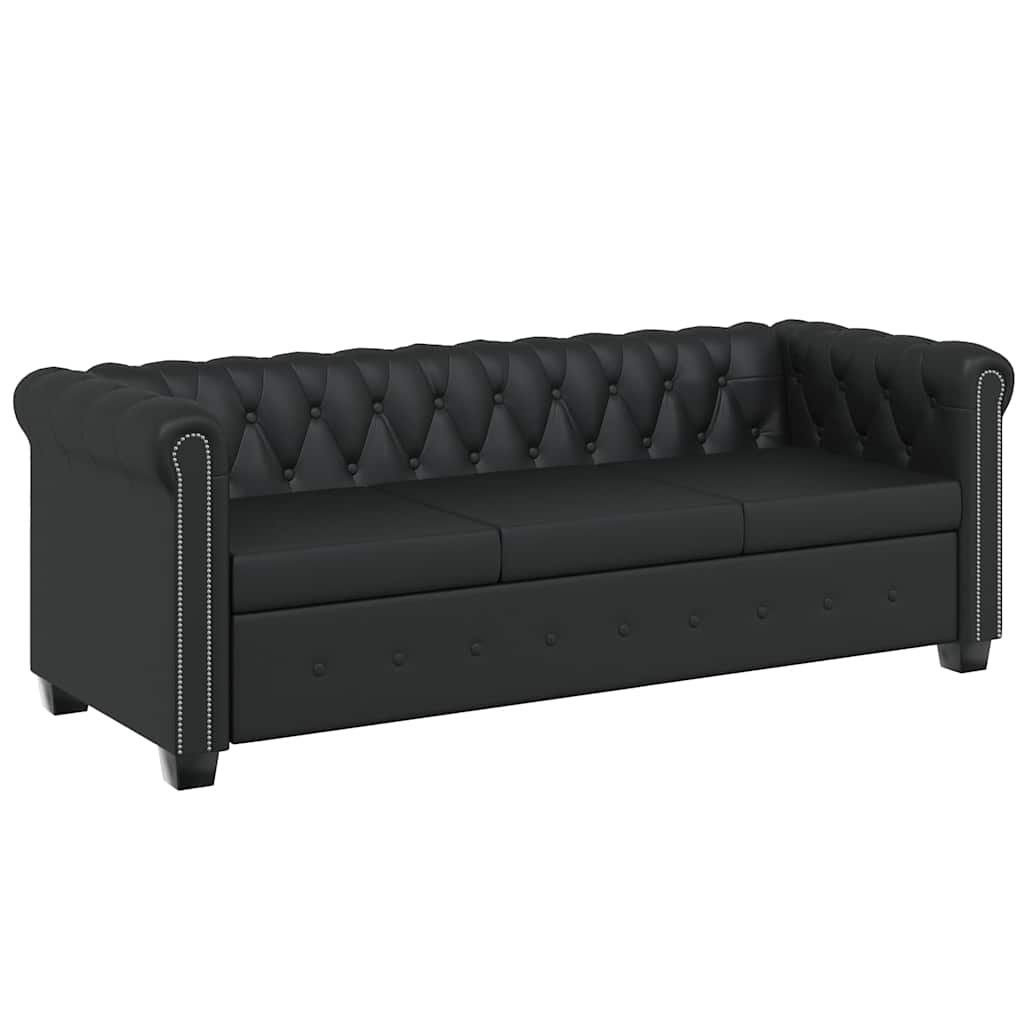 Divano Chesterfield a 3 Posti in Finta Pelle Nero 242370