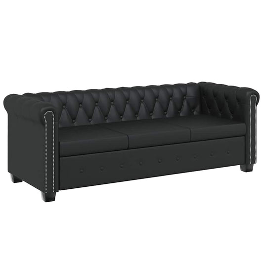 Divano Chesterfield a 3 Posti in Pelle Artificiale Nero