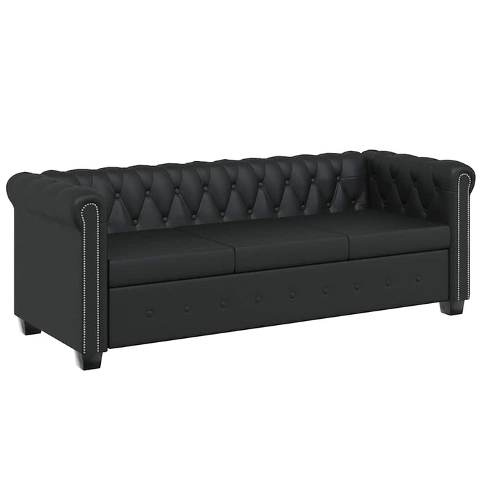 Divano Chesterfield a 3 Posti in Pelle Artificiale Nero