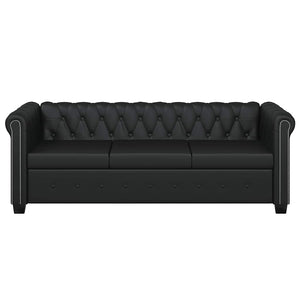 Divano Chesterfield a 3 Posti in Finta Pelle Nero 242370