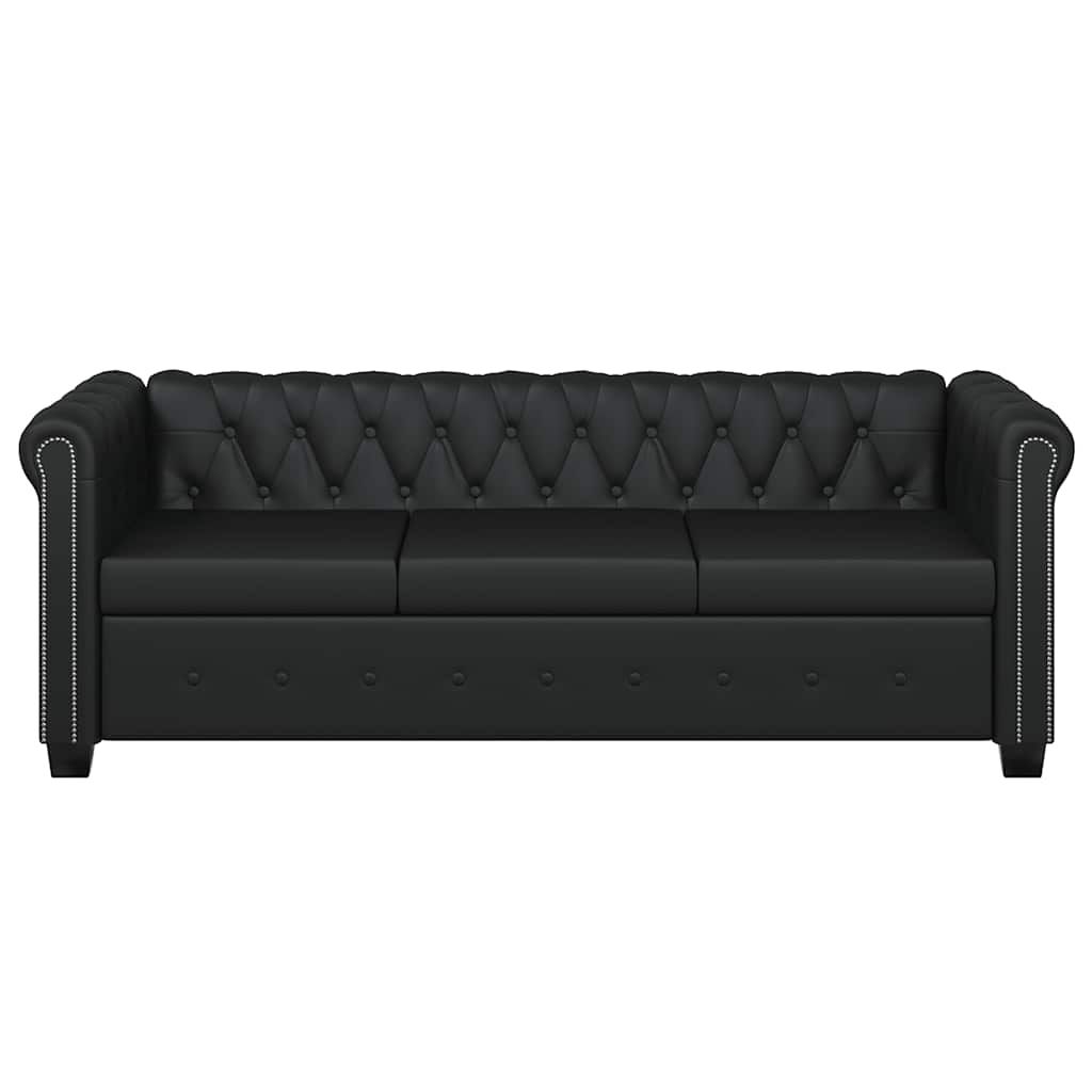 Divano Chesterfield a 3 Posti in Pelle Artificiale Nero