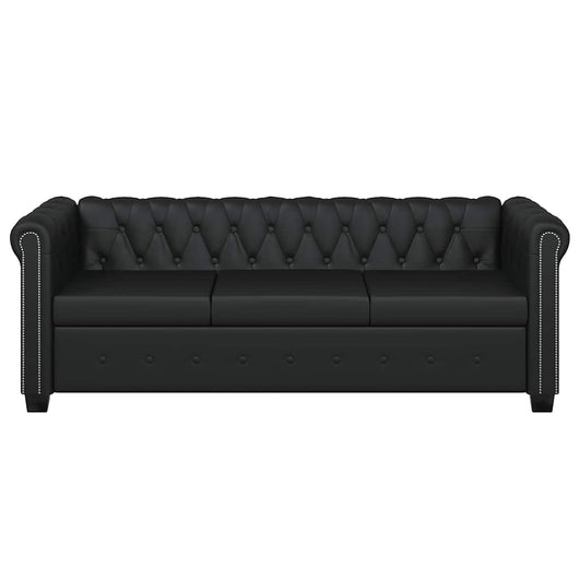 Divano Chesterfield a 3 Posti in Pelle Artificiale Nero
