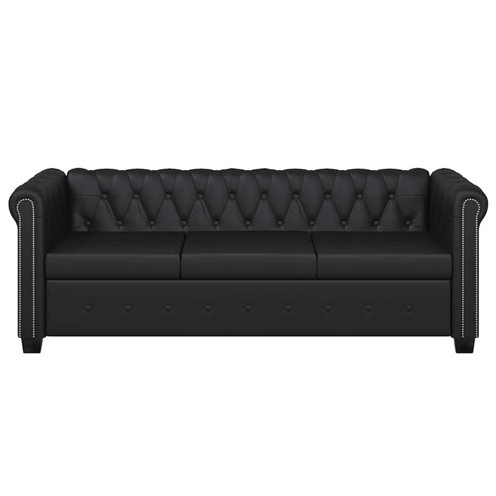 Divano Chesterfield a 3 Posti in Pelle Artificiale Nero
