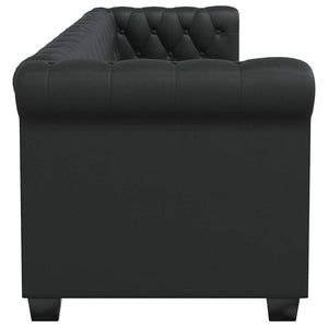 Divano Chesterfield a 3 Posti in Pelle Artificiale Nero