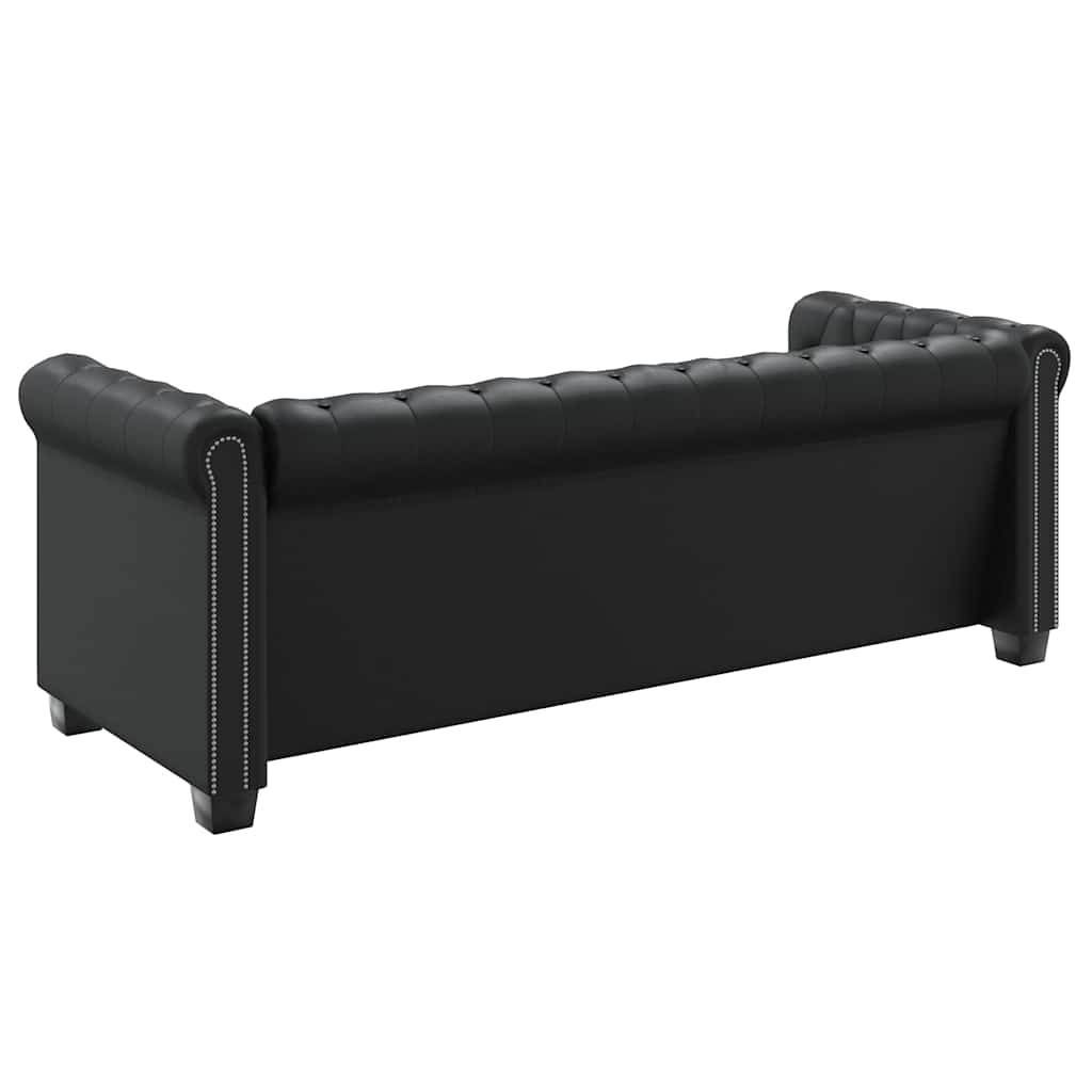 Divano Chesterfield a 3 Posti in Pelle Artificiale Nero