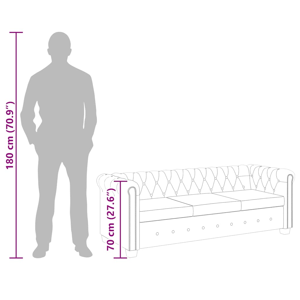 Divano Chesterfield a 3 Posti in Finta Pelle Nero 242370