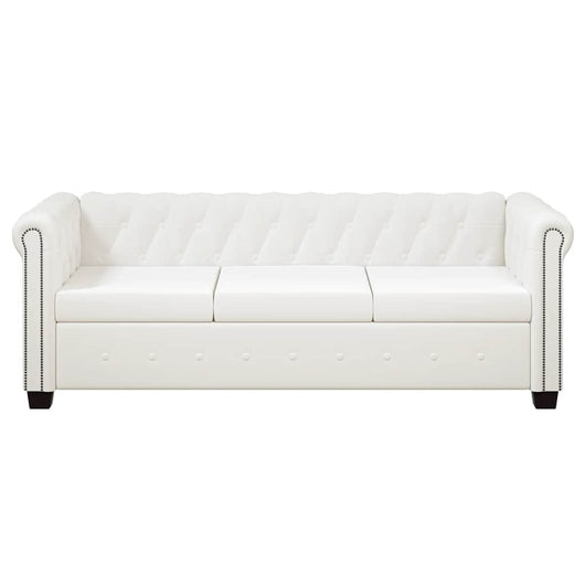 Divano Chesterfield a 3 Posti in Pelle Artificiale Bianco  cod mxl 42845