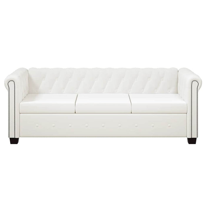 Divano Chesterfield a 3 Posti in Pelle Artificiale Bianco  cod mxl 42845