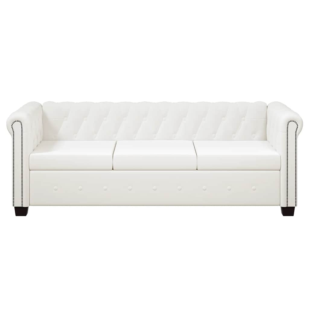 Divano Chesterfield a 3 Posti in Finta Pelle Bianco 242372