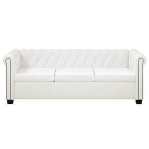 Divano Chesterfield a 3 Posti in Finta Pelle Bianco 242372