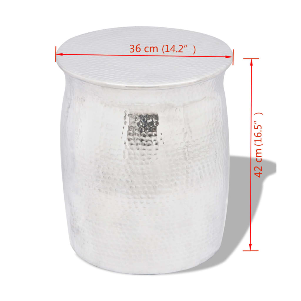 Sgabello/Tavolino Laterale in Alluminio Battuto Argento 242324