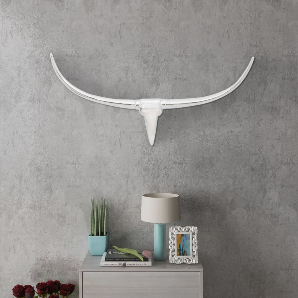Decorazione da Parete Testa di Toro in Alluminio Argento 96 cm 242337