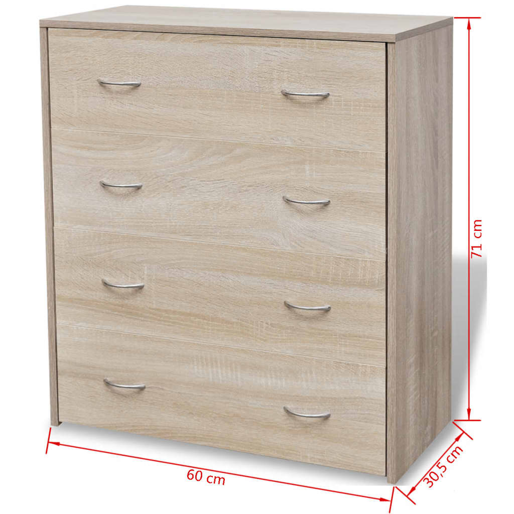 Credenza con 4 Cassetti-Buffet 60x30,5x71 cm Colore Rovere