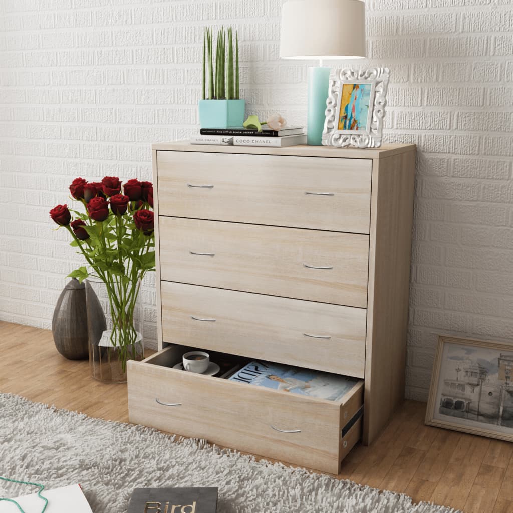 Credenza con 4 Cassetti 60x30,5x71 cm Colore Rovere 242544