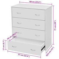 Credenza con 4 Cassetti-Buffet 60x30,5x71 cm Bianca