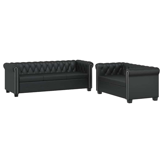 Set Divani a 2 e a 3 Posti in Pelle Artificiale Nero  cod mxl 13763