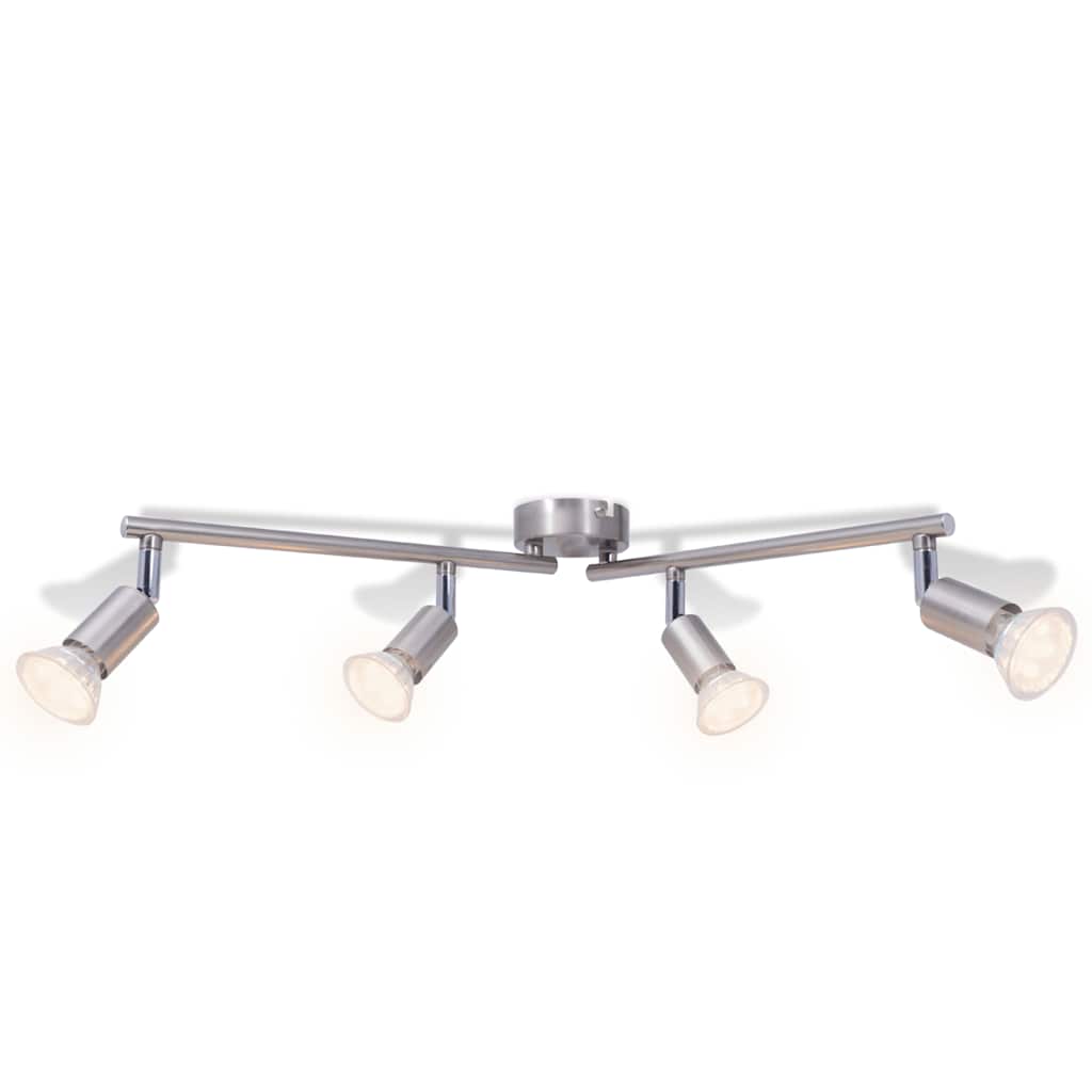 Lampada da Soffitto con 4 Faretti a LED in Nichel Satinato 50467