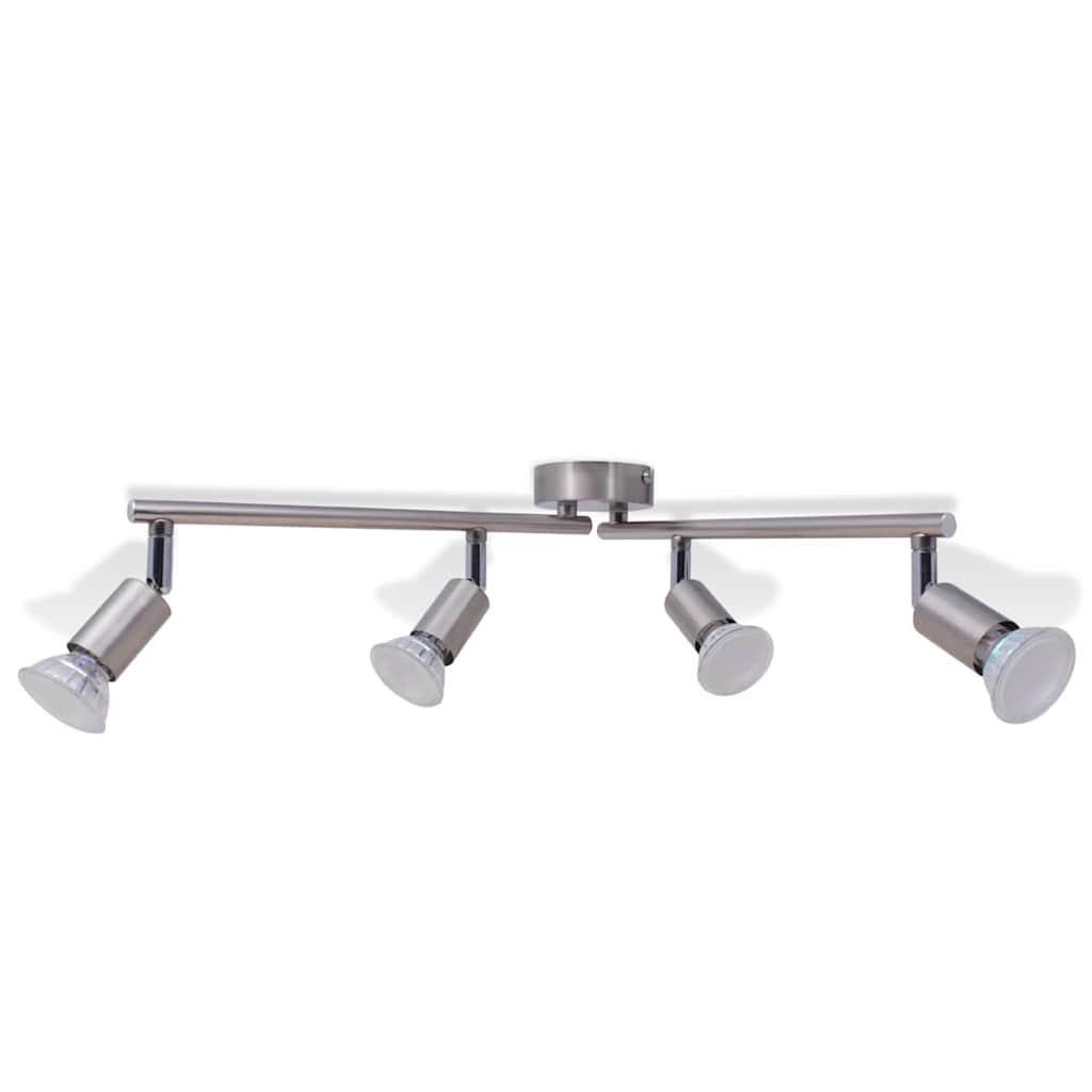 Lampada da Soffitto con 4 Faretti a LED in Nichel Satinato 50467