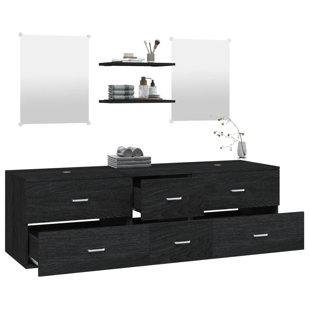 Set Mobili da Bagno 5 pz Nero in Legno Multistratocod mxl 132230