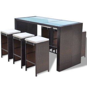 Set da Bar da Giardino 7 pz con Cuscini in Polyrattan Marrone cod mxl 35257