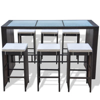 Set da Bar da Giardino 7 pz con Cuscini in Polyrattan Marrone 41836