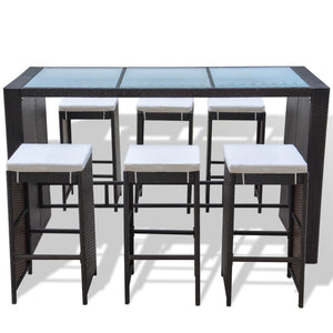 Set da Bar da Giardino 7 pz con Cuscini in Polyrattan Marrone 41836