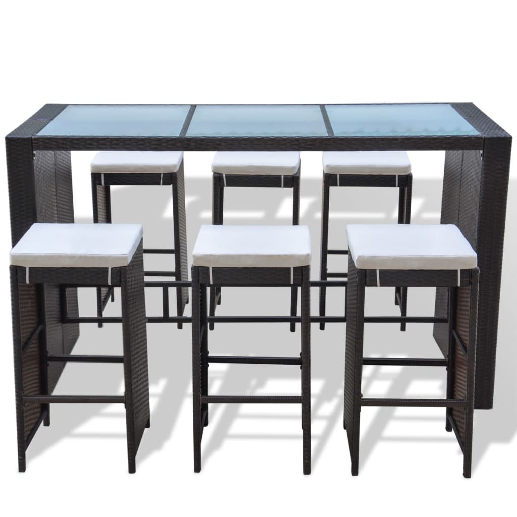 Set da Bar da Giardino 7 pz con Cuscini in Polyrattan Marrone cod mxl 35257