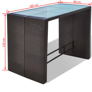 Set da Bar da Giardino 7 pz con Cuscini in Polyrattan Marrone 41836
