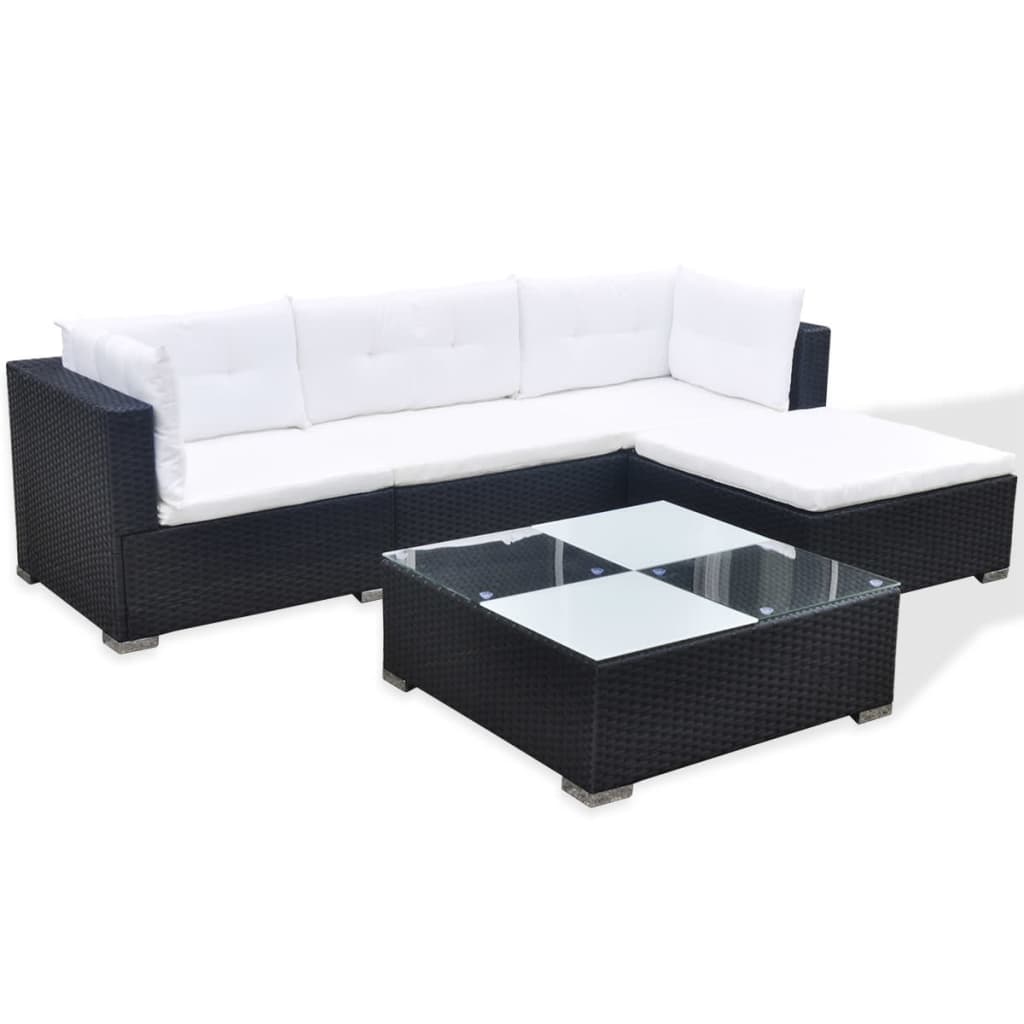 Set Divani da Giardino 5 pz con Cuscini in Polyrattan Nero cod mxl 36279