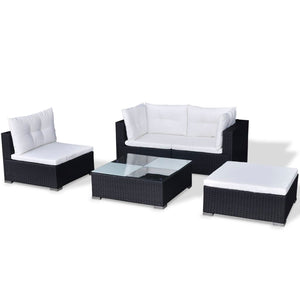 Set Divani da Giardino 5 pz con Cuscini in Polyrattan Nero cod mxl 36279