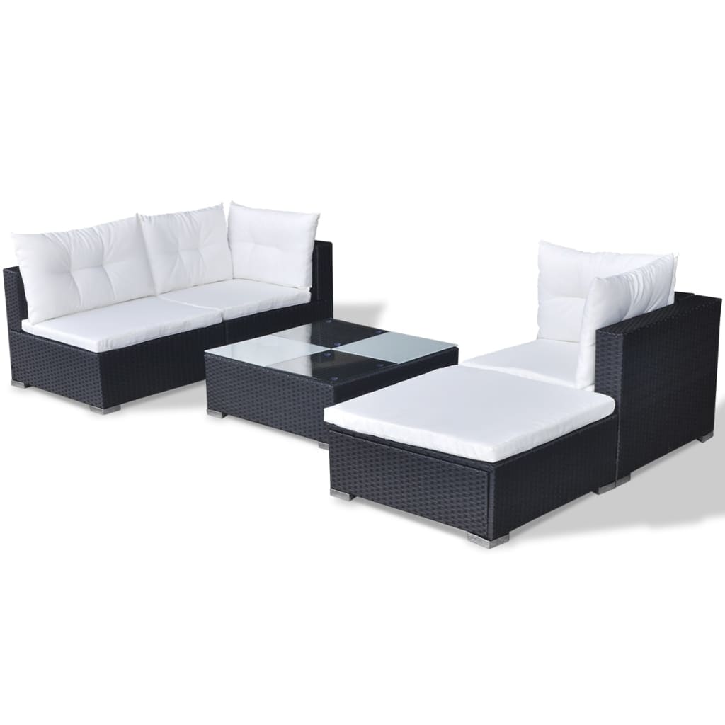 Set Divani da Giardino 5 pz con Cuscini in Polyrattan Nero cod mxl 36279