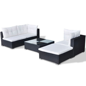 Set Divani da Giardino 5 pz con Cuscini in Polyrattan Nero cod mxl 36279