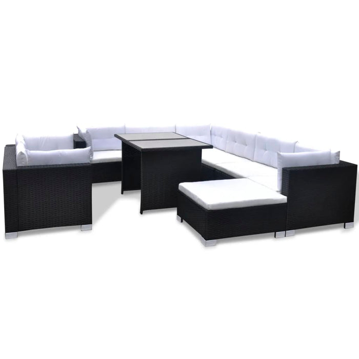 Set Divani da Giardino 10 pz con Cuscini in Polyrattan Nero cod mxl 34576