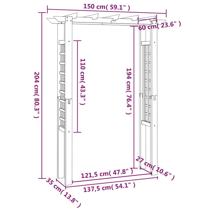 Pergola / Arco da Giardino 150x60x204 cm in Legno Impregnato 41912