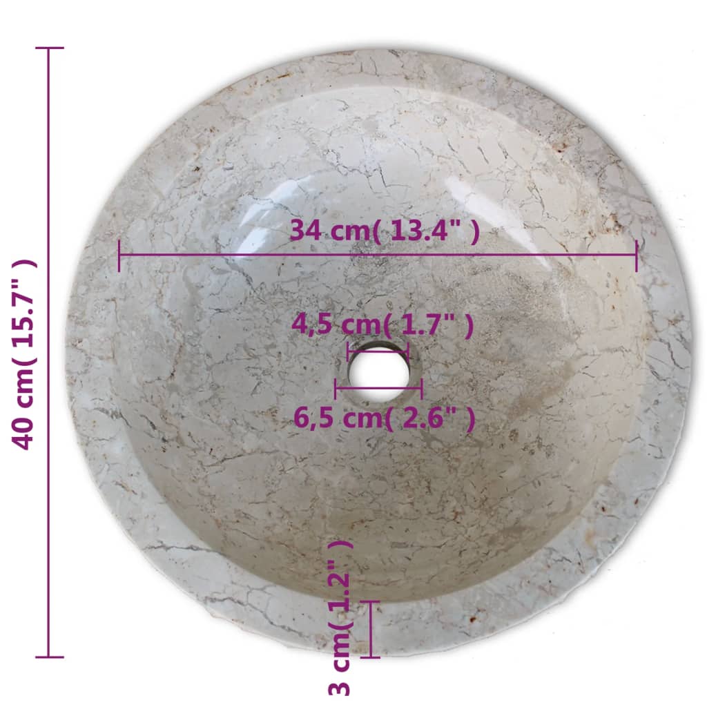 Lavandino in Marmo-Lavabo-Lavello 40 cm Crema