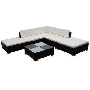 Set Divani da Giardino 6 pz con Cuscini in Polyrattan Marrone 42085