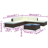 Set Divani da Giardino 6 pz con Cuscini in Polyrattan Marrone 42085