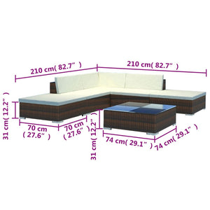 Set Divani da Giardino 6 pz con Cuscini in Polyrattan Marrone 42085